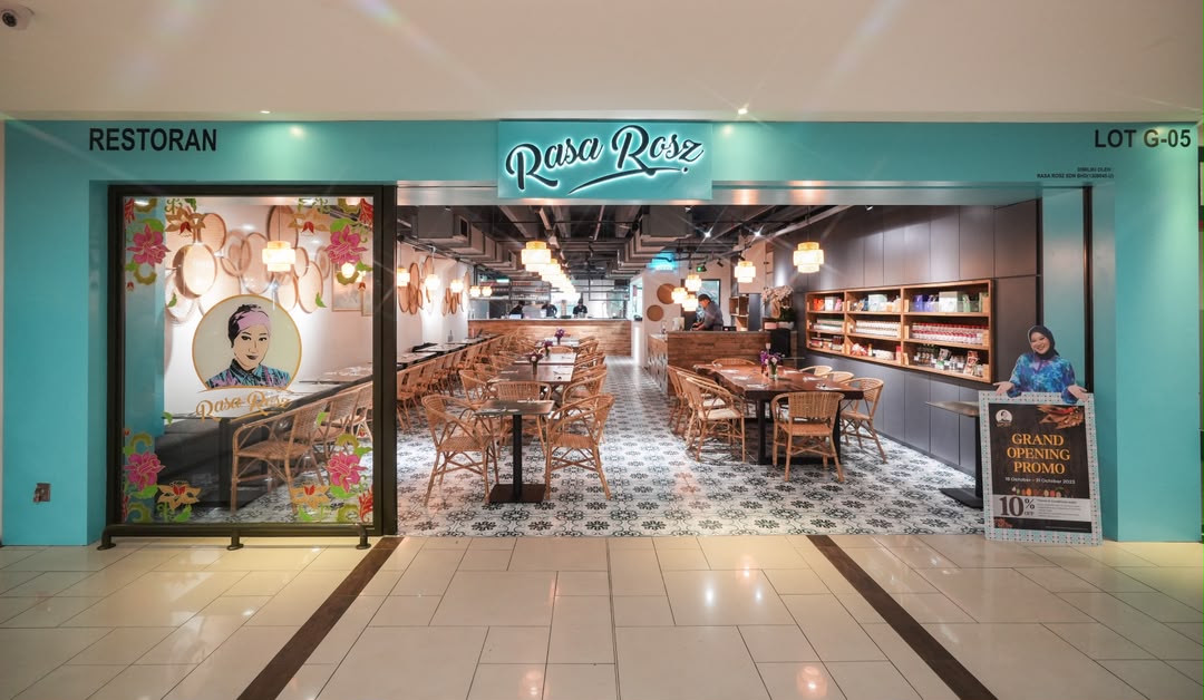 Front view of Rasa Rosz at AEON Wangsa Maju, showing its turquoise sign and dining interior